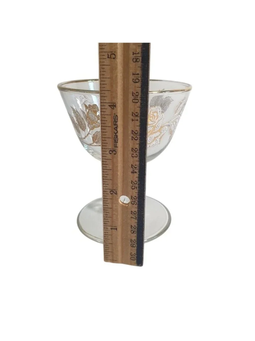 Vintage Floral Gold Trim Libbey Stemmed Glass Dessert Champagne Coupe Set of 4